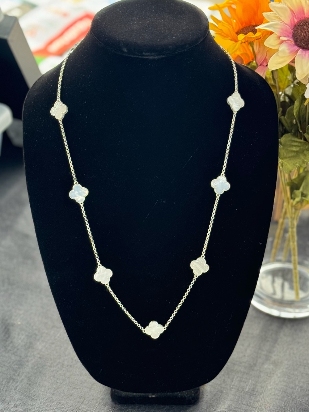 Silver Clover-Accent Long Necklace - White silver sterling 925 - Picture 3 of 3